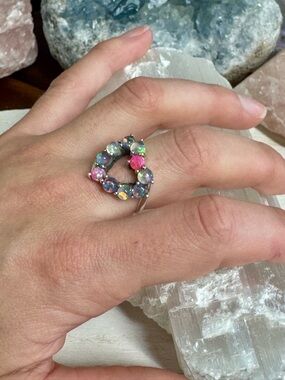 Balloon Opal Multicolour Heart Statement Ring set in Sterling Silver
